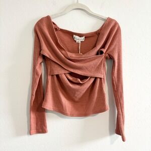 Boot Barn Love Riche Womens Rust Ribbed Long Sleeve Cutout Drape Top XL